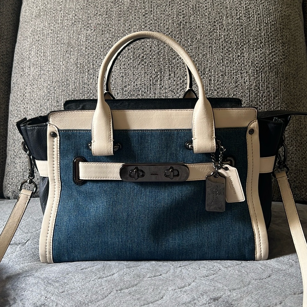 Coach Denim Tote Handbag w/crossbody strap